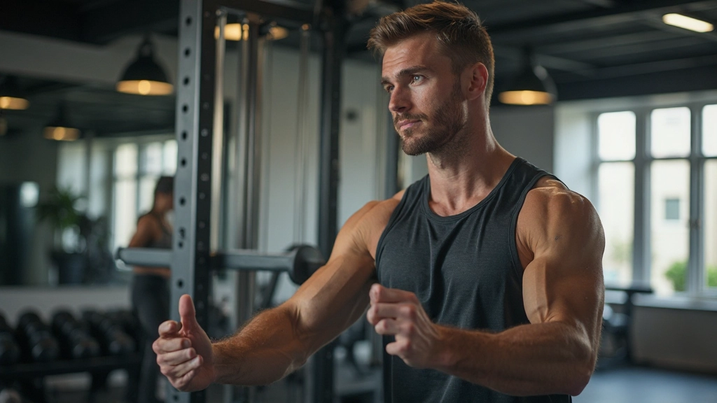 Personlig tränare som demonstrerar träningsövning i gym, hälsosam och disciplinerad miljö, motiverande atmosfär